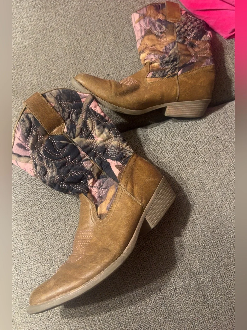 Girls' Brown & Pink Camo Rodeo Ropers Boots